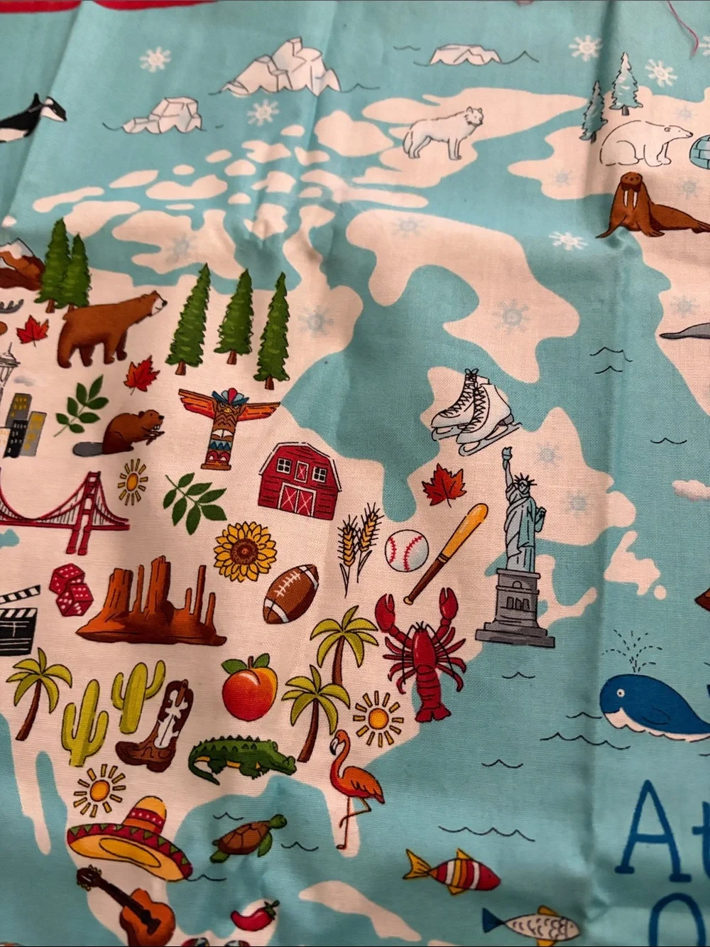Children's World Map  on material Light Aqua with Colorful Icons